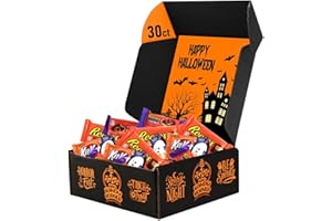 KATIE’S KANDY KORNER Halloween Chocolate Bars Gift Basket, 30 Bars Halloween Chocolate Candy Bulk, Including Peanut Butter Pumpkins, KitKat Ghost Toast, Peanut Butter Cups 10 from Each, Perfect for Kids