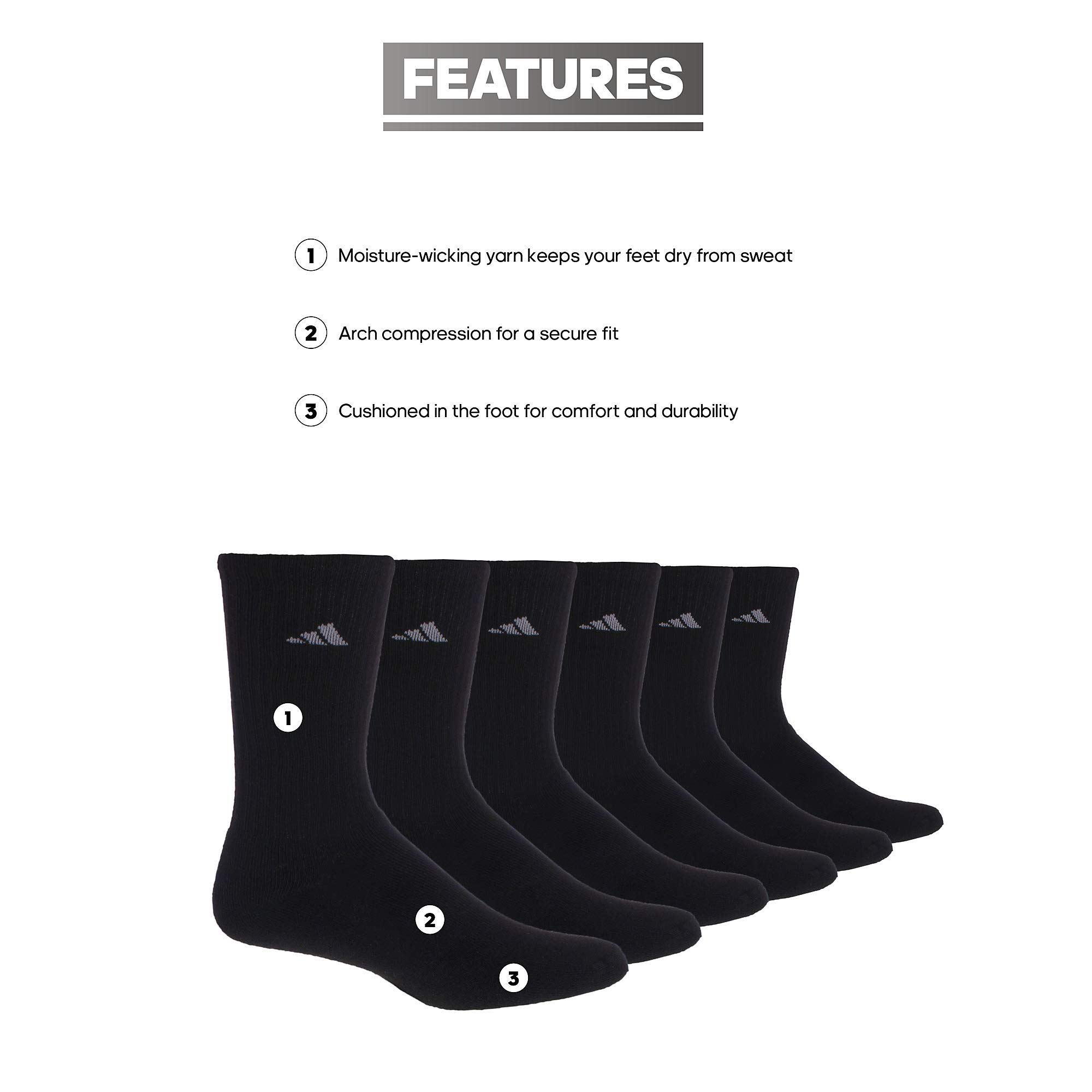 adidas Women's Athletic Cushioned Crew Socks with Arch Support, 6-Pack, Durable, Moisture-Wicking