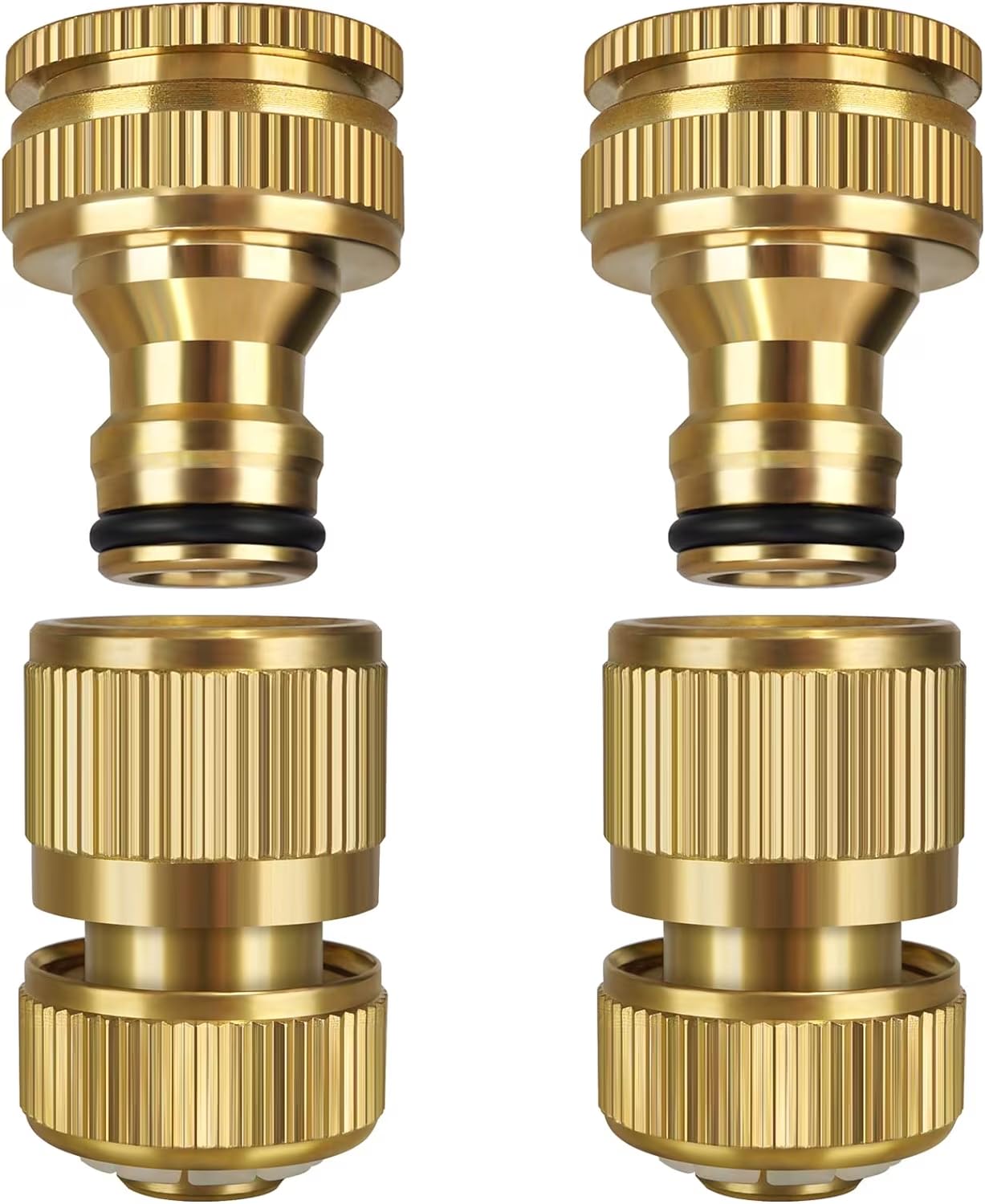 4 Pieces Brass Hose Tap Connectors 1/2 Inch and 3/4 Inch 2-in-1 Faucet Adapter 1/2 Inch Garden Hose Quick Connector for Car Washing & Hose Connection