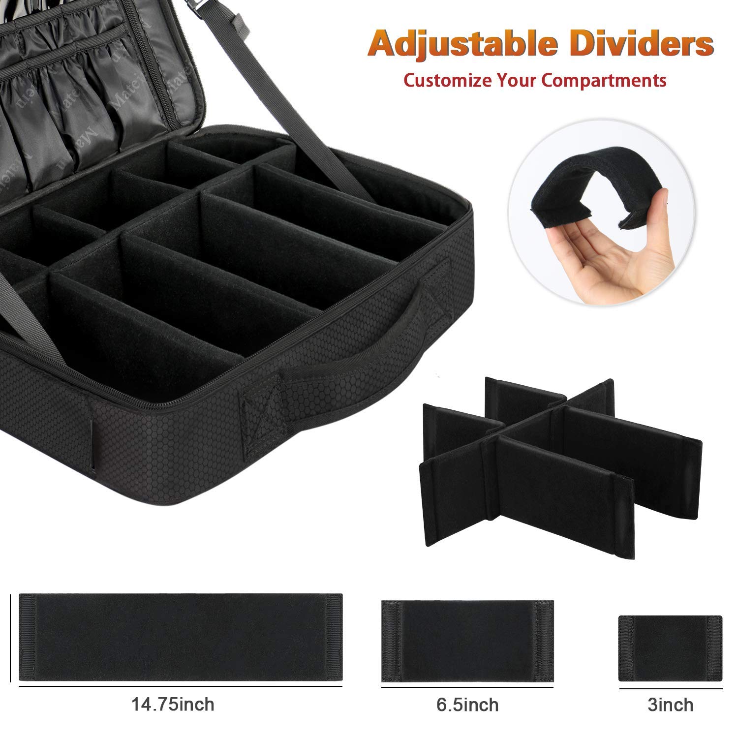 Large Travel Makeup Bag, Professional Cosmetic Makeup Train Case with Mirror, Waterproof Cosmetics Organizer Bag with Adjustable Divider Portable Makeup Storage Bag 16.5 Inch for women, Black : Beauty