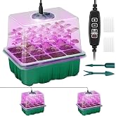 Seed Starter Trays with Grow Light Kit, 2 Pack Plant Greenhouse Propagator | 12-Cell Tray, Humidity Temperature Vented Dome, Green Base, Brightness/ Timing Controller and Gardening Tools for Indoor Use