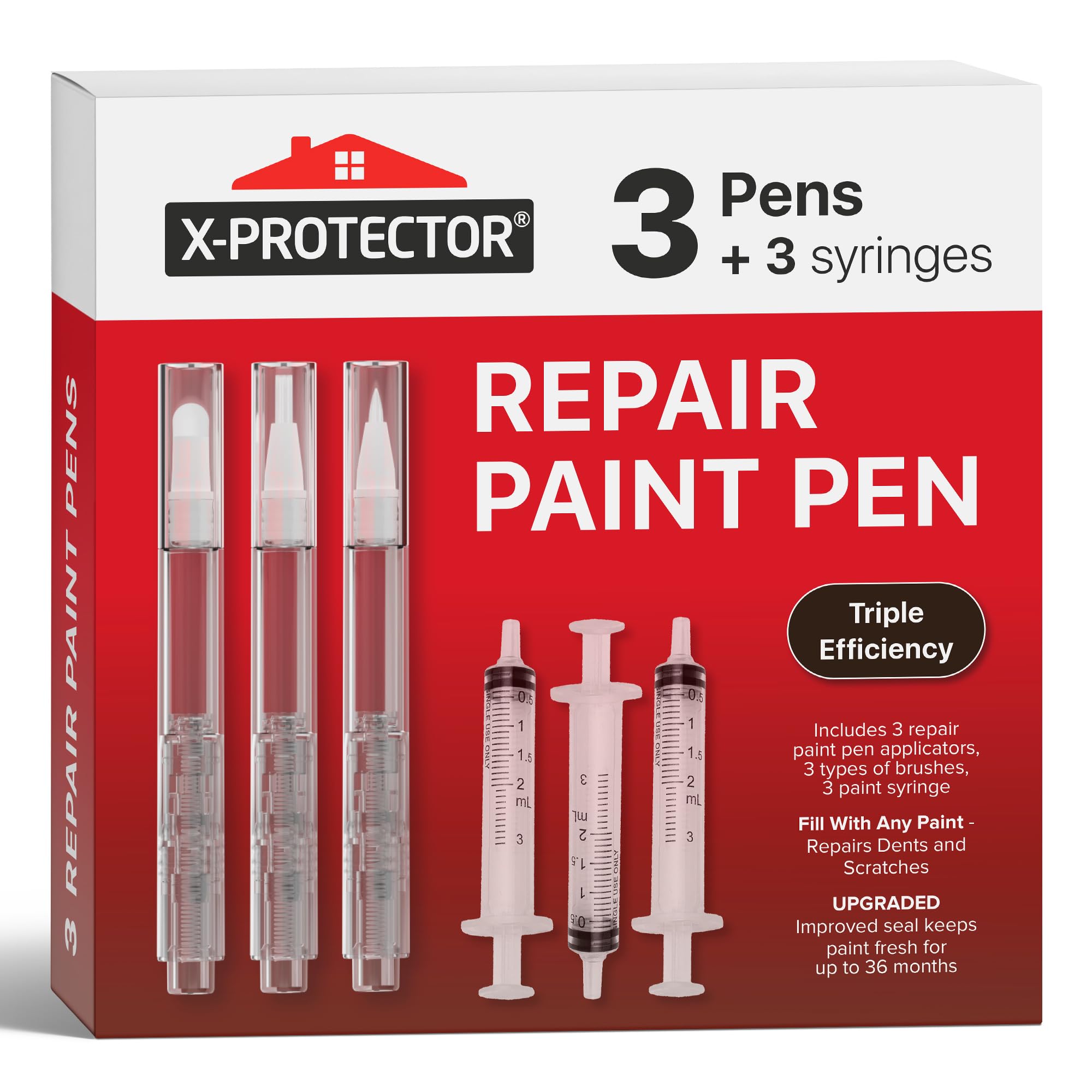 Photo 1 of X-Protector Touch Up Paint Pen Kit - 3 Pens with 3 Types of Brushes - Premium Pen for Touch Ups - Fillable Touch Up Paint Pens for Walls, Furniture, and Other Touch Up Works!