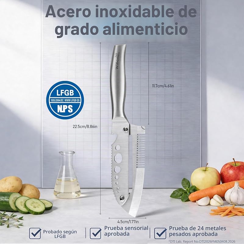 Pelador de Patatas y Verduras 7 en 1 de Acero Inoxidable, Pelador Multifuncional para Cocina, Pelapatatas Manual con Deshojador de Hierbas, Raspador de Escamas, Levantatapas y Abrebotellas — foto 6 de 6
