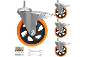 AOCHENLY Stem Casters Heavy Duty Casters Swivel Threaded Stem Caster Wheels with 3/8"-16 x 1 Thread Dual Locking Wheels Casters Set of 4 with Brakes (5 inch, with Brake)