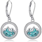 MONGAS Turquoise Mountain Earrings Sterling Silver Turquoise Leverback Dangle Drop Earrings Mountain Jewelry Gifts for Women Skiers Hikers Campers Climbers and Nature Lovers