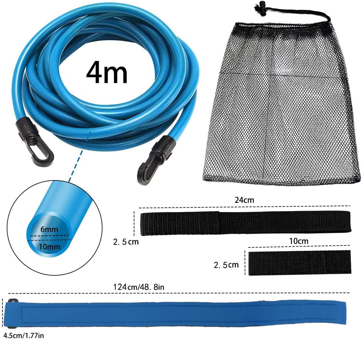 Happy Life Selection Swim Tether Stationary Swimming, 13.1FT Swim Belt Swim Bungee Cord Strap for Adults Kids Swim Training with Earplugs and Nose Clips( Blue): Sports & Outdoors