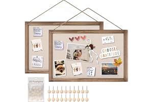 Emfogo 16x11 Wood Bulletin Boards with Linen Wall for Home Kitchen Office Decorative Hanging Pin Board Frame Cork Light Boards for Bedroom Pack of 2