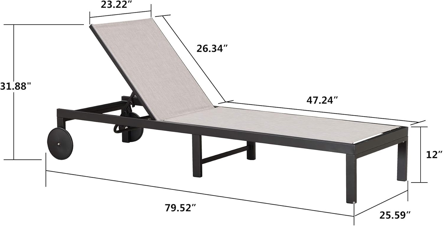 PURPLE LEAF Outdoor Chaise Lounge Chair Set of 2 Patio Adjustable Yard Reclining Beach Sun Bathing Lounger Lawn Pool Chairs All Weather with Wheels for Outside, Beige: Kitchen & Dining