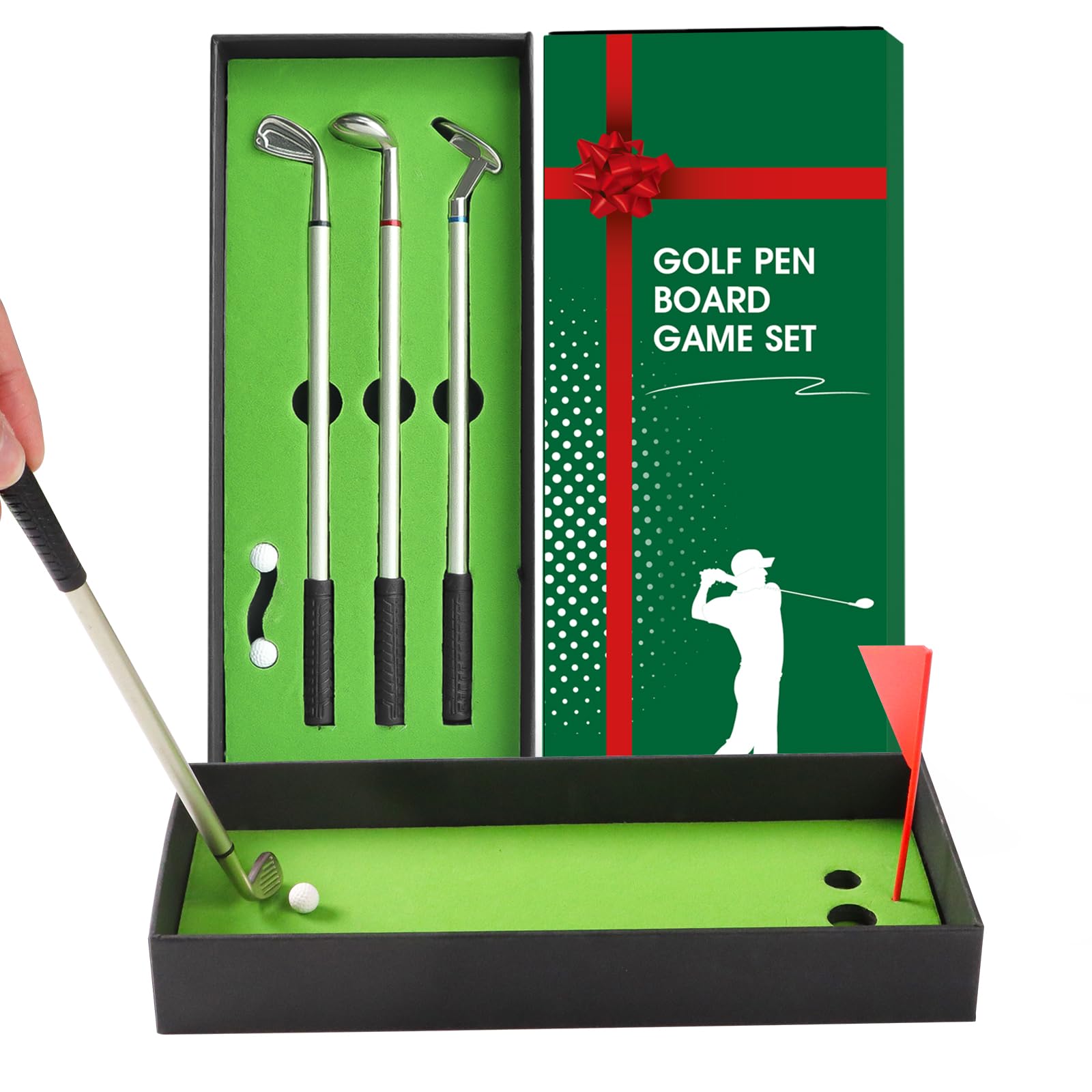 Mini Desktop Golf Ball Pen Gift Set with Putting Green - Fun Golf- Includes Flag, 3 Golf Club Pens, 2 Balls for Father Mother Daughter Son Wife