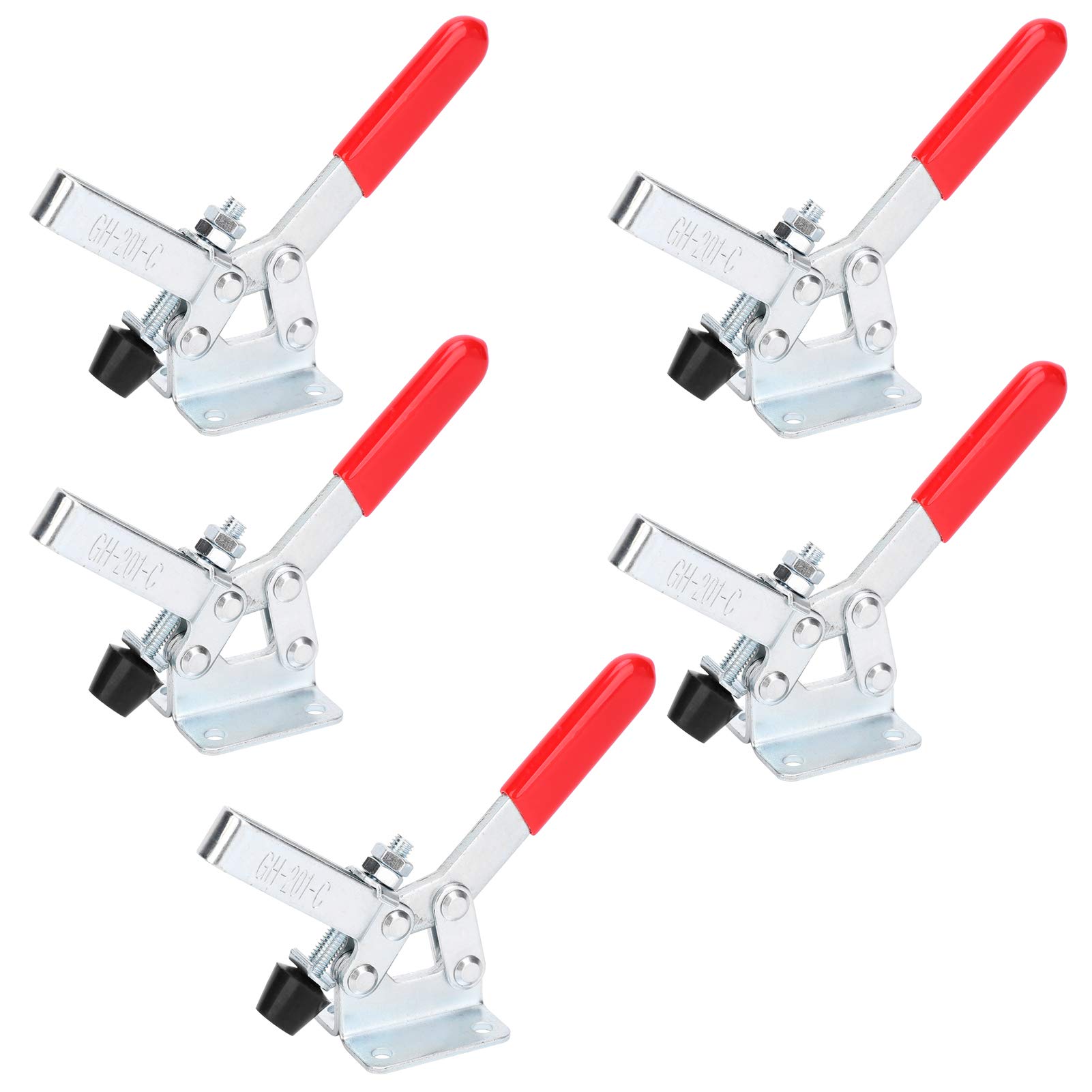 Jeanoko 5Pcs GH-201-C Quick Clamp Anti-Slip Red Vertical Quick Fixture Clamp Vertical Fixture Fastening Workholding Tool for Welding Processing