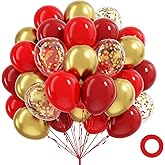 60pcs Red and Gold Balloons 12inch, Dark Red Metallic Gold Confetti Christmas Balloons for Birthday Christmas Party Decorations for Women