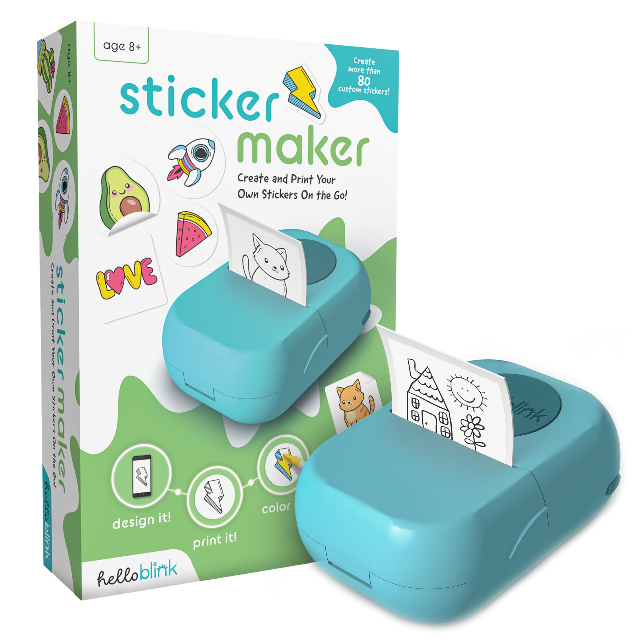 Photo 1 of **CHARGER NOT INCLUDED** Sticker Maker by Hello Blink - Mini Stickers and Photo Printer - Small Portable Bluetooth Thermal Printer Sticker Machine for Kids Gifts - Aged 8+ - iPhone Android Compatible