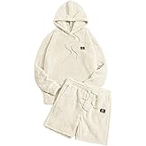Verdusa Men's 2 Piece Tracksuit Sets Fleece Fuzzy Hooded Sweatshirt and Shorts
