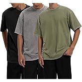 VILIGO 3 Pack Men's Oversized T Shirts Casual Cotton Unisex Short Sleeve Loose Fit Tee Acid Washed Tops