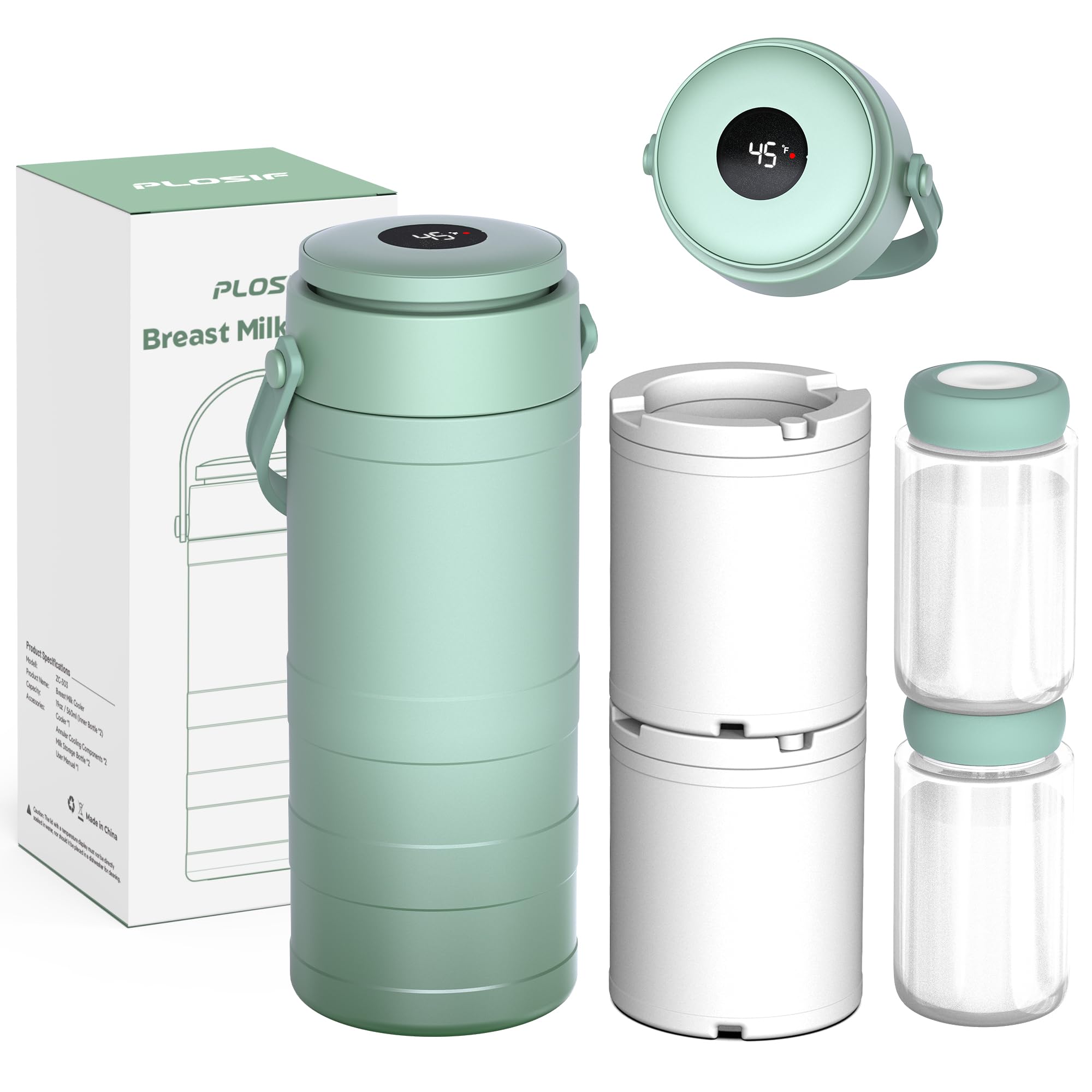 Photo 1 of PLOSIF Portable Breast Milk Cooler, 24H 360° Cooling, Digital Temp Display, 22oz Capacity with 2 BPA-Free Bottles, CPC Certified for Outdoor Travel & Commute