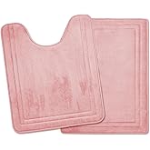 PAGGED Pink Bathroom Rug Set of 2 Memory Foam Bath Mat and U-Shaped Contour Toilet Rug Non Slip Washable Floor Mats Soft Absorbent Plush Microfiber Shower Tub Bathrug Blush,24"x17"+24"x20"