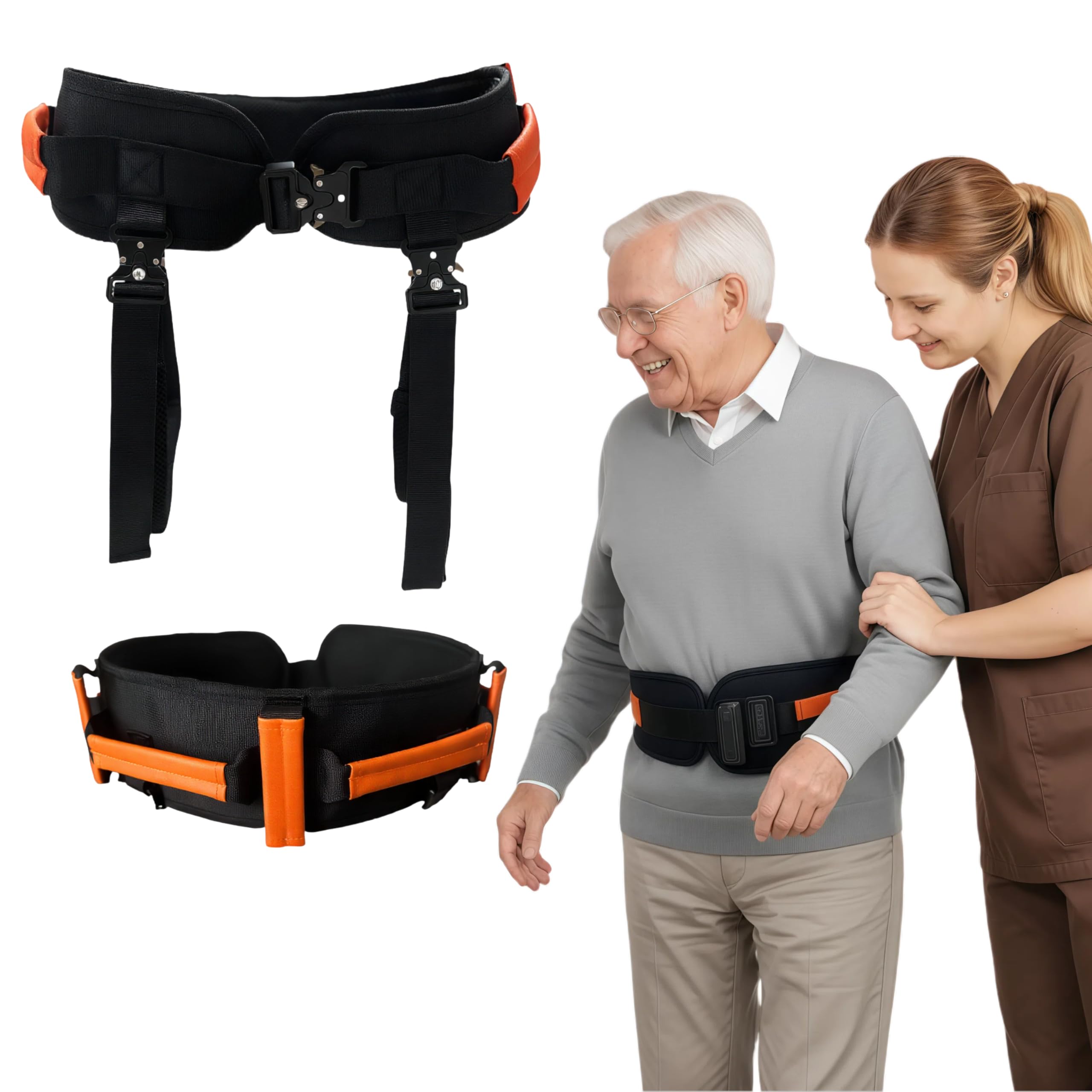 Photo 1 of NurtureCare Gait Belt, Upgraded with Metal Buckle & Detachable Leg Straps, 7 Reinforced Handles, Transfer & Lift Belt for Seniors & Elderly, Walking Support and Mobility Assistance (Orange, Medium)