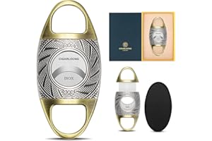 Demcigar Cigar Cutter Guillotine, Stainless Steel Double Sharp Cut Blade Cigar Clipper in Gift Box(Gold+Silver)
