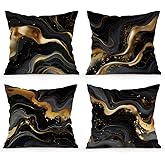 OBSEDE Abstract Black Gold Marble Throw Pillow Covers 18 × 18 in, Set of 4, Couch Cushion Cases Inserts for Sofa Bed Living Room Home Decor, Double-Sided Print