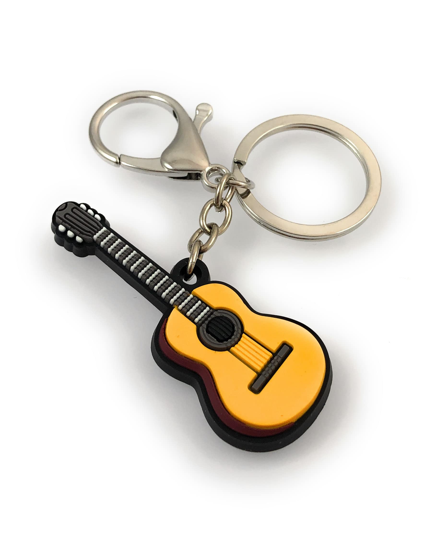 FizzyButton Gifts Acoustic Guitar Keyring with Silver Tone Key Ring and Lobster Clasp