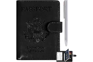 RSAquar Unisex Faux Leather Passport and Vaccine Card Holder Combo, Black, Slim and Lightweight with RFID Blocking Technology