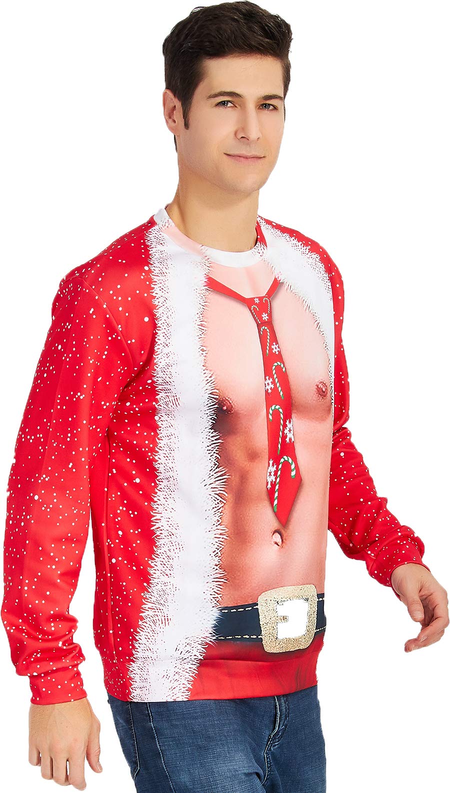 Leapparel Mens and womens Ugly Christmas Sweater party fancy dress Sweatshirt 3d Graphic Printed Round Neck Pullover t-shirts Red, Fake-2-pieces, US S/Asian Tag M