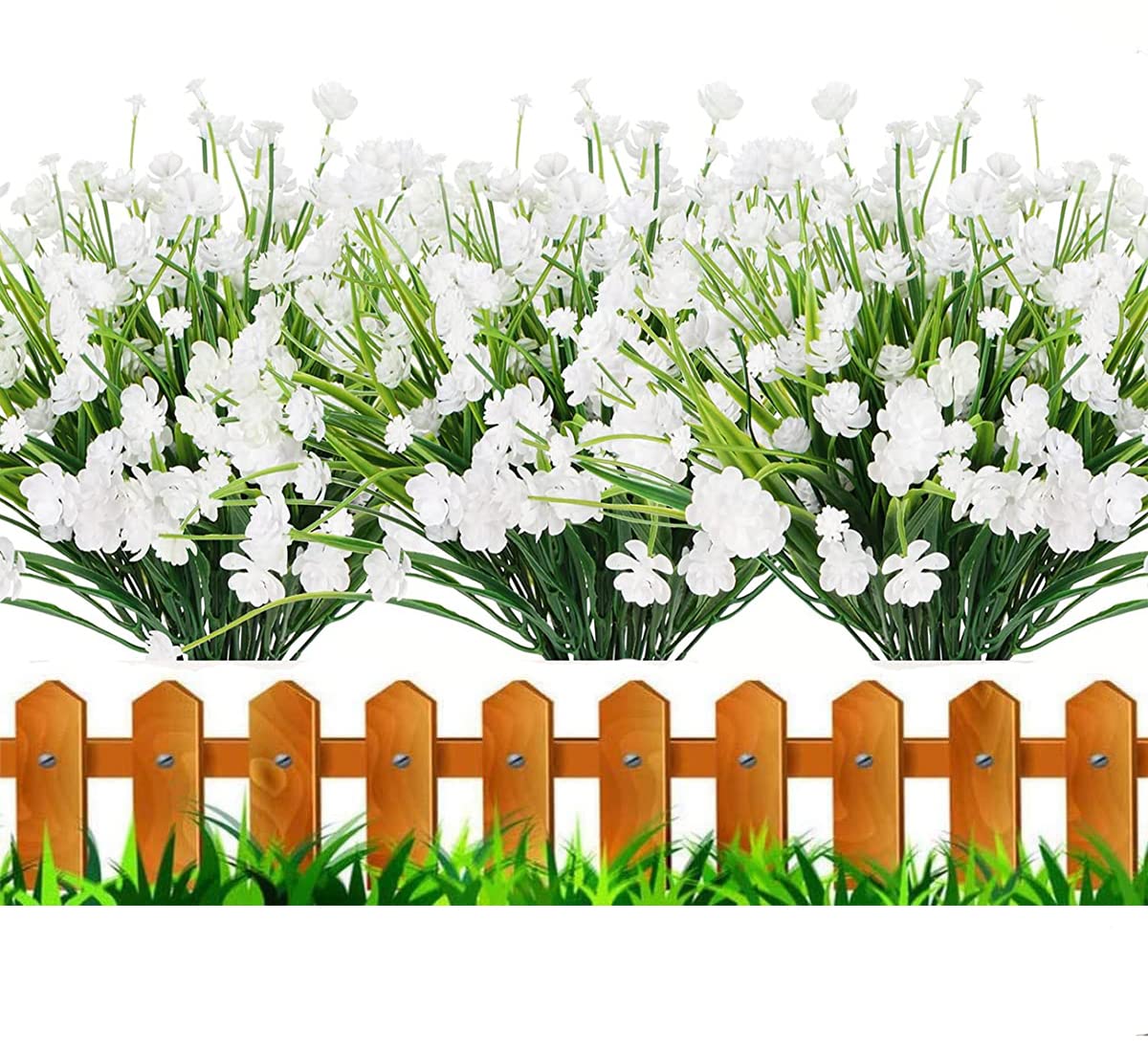 HBell 12Pcs Artificial Flowers Outdoor Decorations, Greenery Shrubs Plants Artificial Plastic Flowers UV Resistant No Fade Fake Flowers Indoor Outside Hanging Plants Home Garden Porch Decor (white)