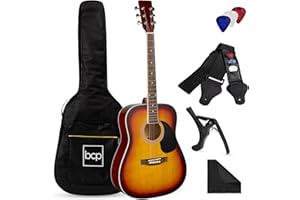 Best Choice Products 41in Full Size Beginner All Wood Acoustic Guitar Starter Set w/Case, Strap, Capo, Strings, Picks - Sunbu