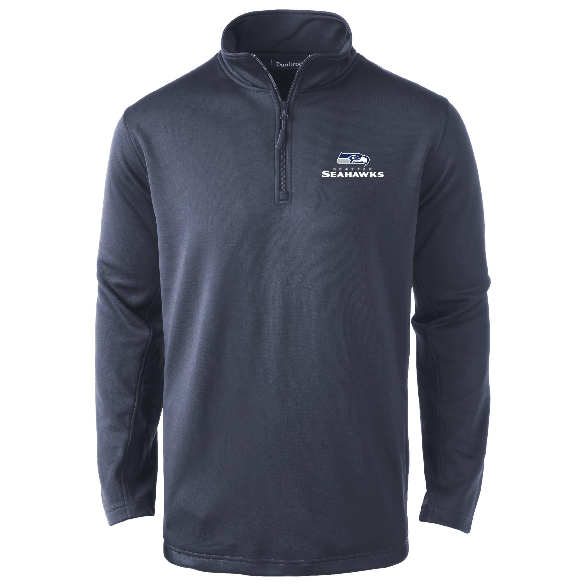 Dunbrooke Seattle Seahawks All-Star Men’s Quarter Zip Fleece Pullover with Mock Neck and Side Pockets, Navy, SM Image