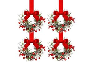 ROWPOZ 6 Pcs Small Christmas Wreath, 6 Inch Mini Christmas Wreaths for Cabinets, Multi-Functional Kitchen Cabinet Wreath for Kitchen Cabinet Window Door Outdoor Xmas Farmhouse Decorations (B-4Pcs)