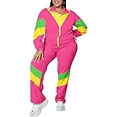 UOUA Plus Size 80s Outfit for Women 90s Costume Long Sleeves Windbreaker 2 Piece Party Tracksuit