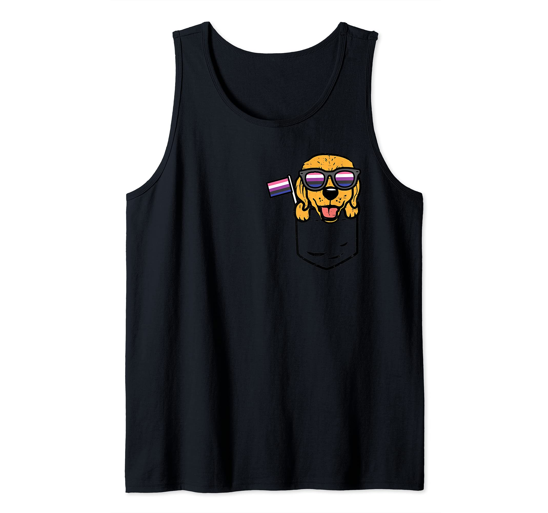 Golden Retriever Pocket Dog LGBTQ Genderfluid Non-Binary Tank Top
