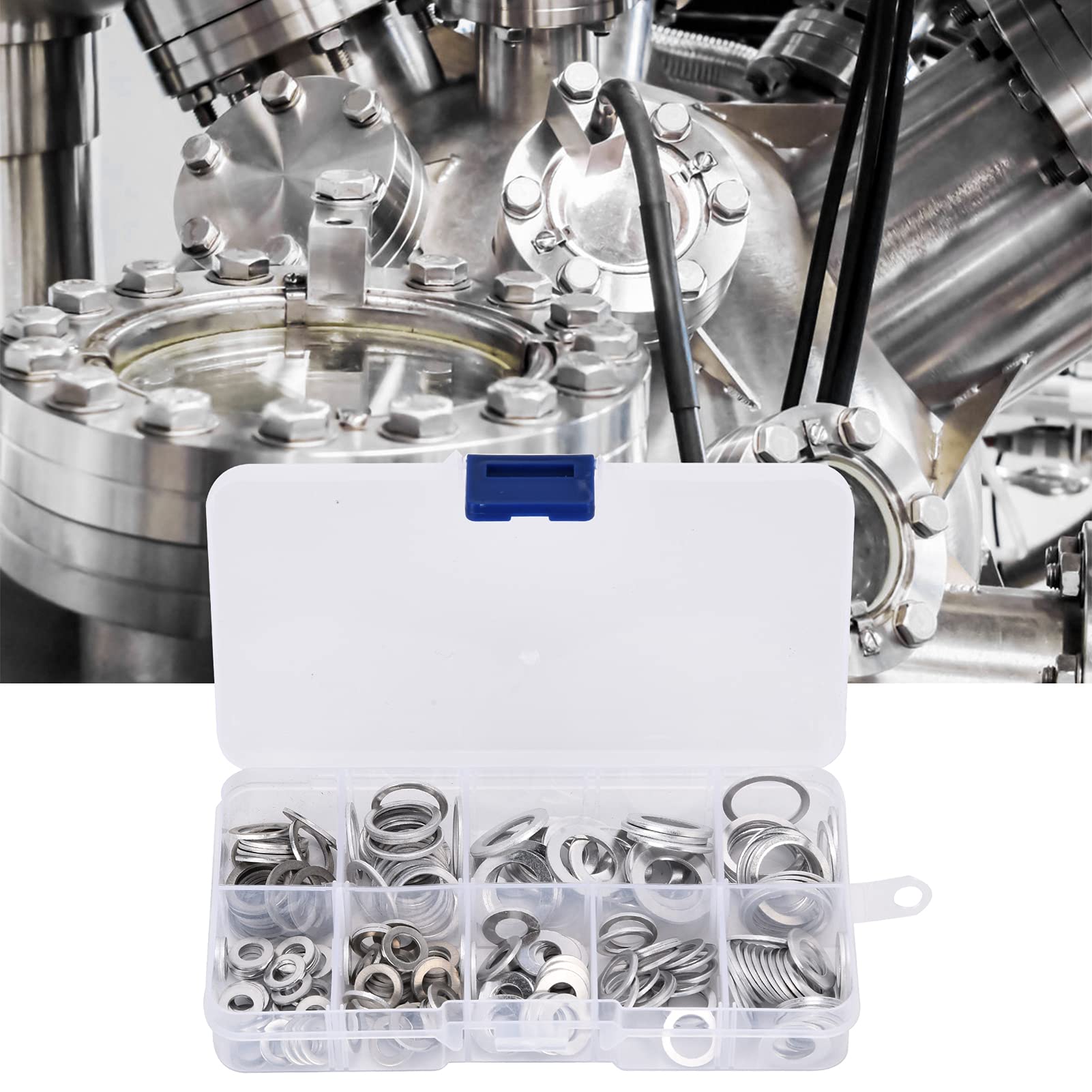 200Pcs Aluminium Flat Washer Accessory Set Kit for Maintenance Fasteners with Storage Box