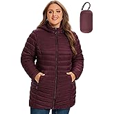 SLOW DOWN Womens Plus Size Lightweight Puffer Jacket, Womens Packable Winter Jacket, Womens Puffy Jacket with Detachable Hood
