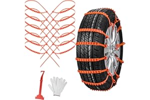 Qoosea Snow Chains Tire Chains for Car Trucks 8 Pieces Universal Thickened Manganese Steel Emergency Snow Tyre Chains Adjustable (12Pcs Plastic)