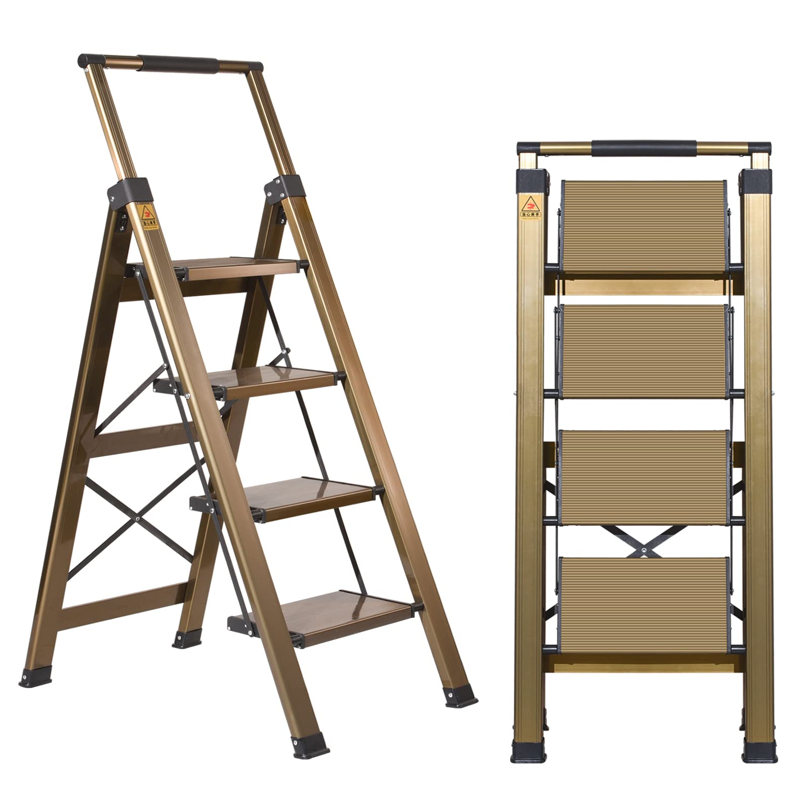 Photo 1 of XinSunho 4 Step Ladder, Aluminum 4 Step Stool with Retractable Handrail and Anti-Slip Wide Pedal, Folding Stool Ladders 4 Steps, 330lbs Safety Household Slim Ladder
