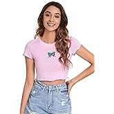 SweatyRocks Women's Basic Crop Top Short Sleeve Round Neck Tee T-Shirt