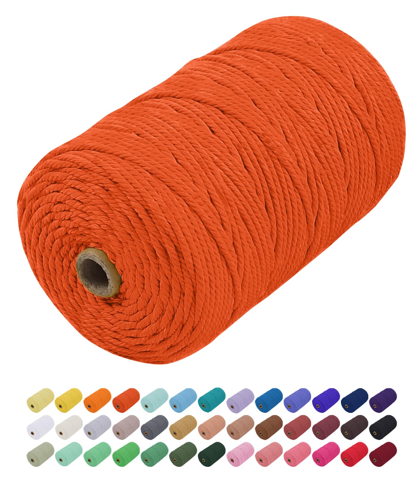 Uiopa Macrame Cord 3mm x 200m, Thick Macrame Rope Yarn Soft Natural Cotton Cord, Coloured 4-Ply Macrame String for DIY Craft, Plant Hangers, Wall Hanging, Christmas Decorations (Orange)