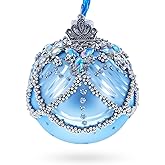 Silver Beaded Lattice with Iridescent Jewels Glass Ball Christmas Ornament
