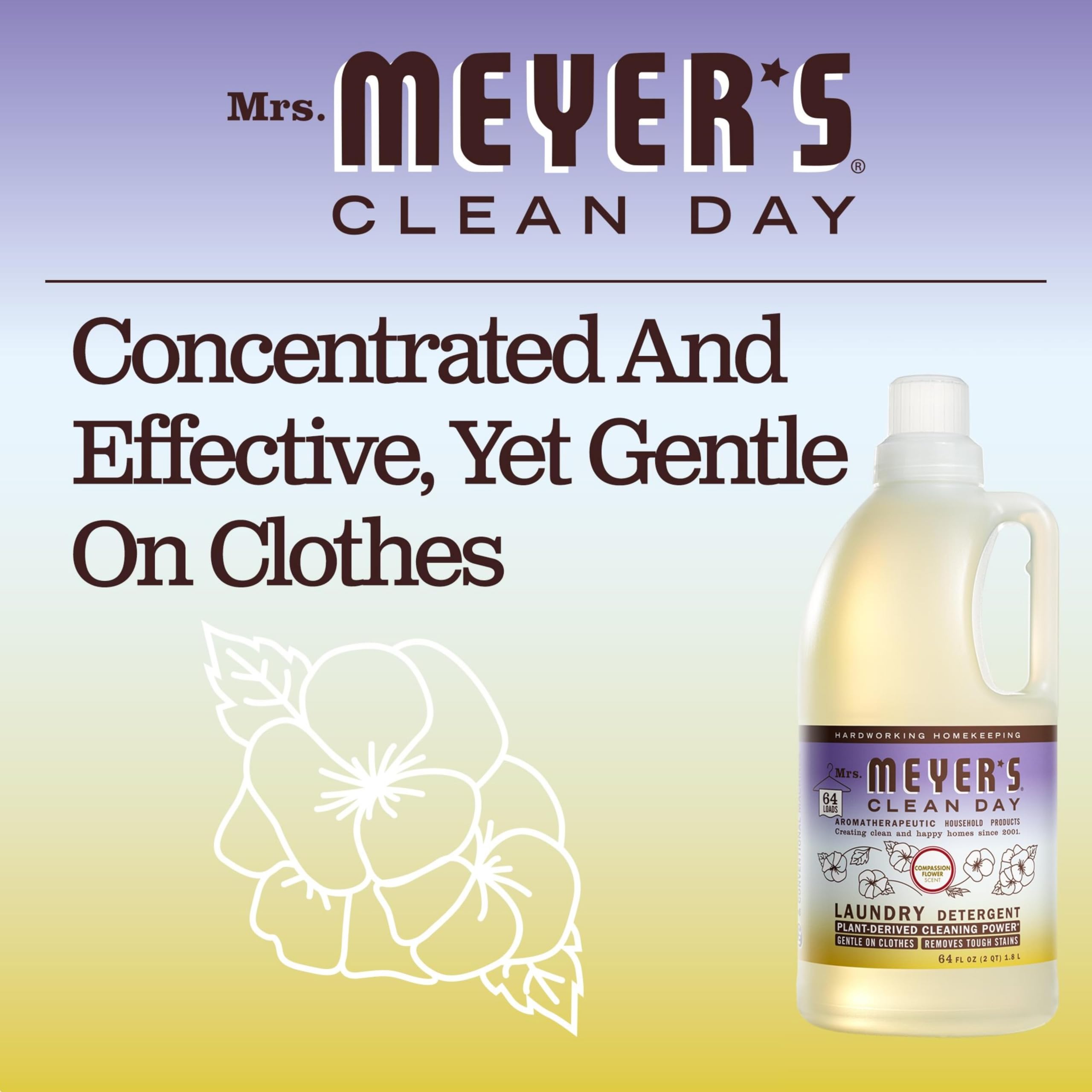 MRS. MEYER'S CLEAN DAY Liquid Laundry Detergent, Biodegradable Formula Infused with Essential Oils, Compassion Flower, 64 oz (64 Loads)