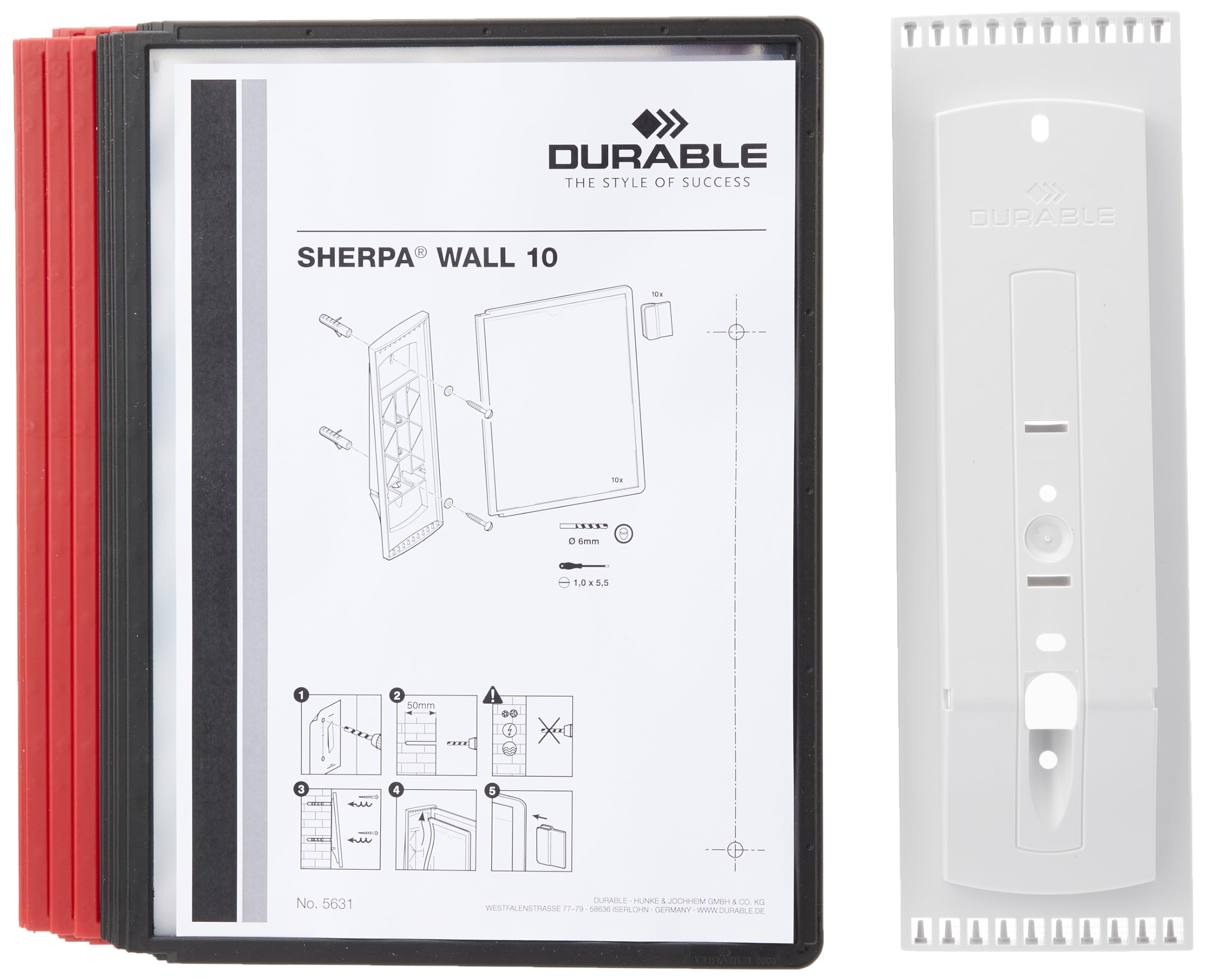 Durable SHERPA Display Panel Wall Unit | 10 Panels in Assorted Colours | Ideal for Storing and Display ing A4 Documents, Black and Red