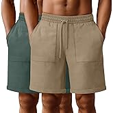 Neer 2 Pack Men's Big and Tall Cotton Linen Blend Bermuda Shorts, Casual 7'' Elastic Drawstring Pockets Flat Front Shorts