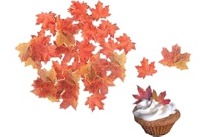 GEORLD Set of 36 Edible Fall Leaves Gold Leaf Cake Decorations, Party Cupcake Topper