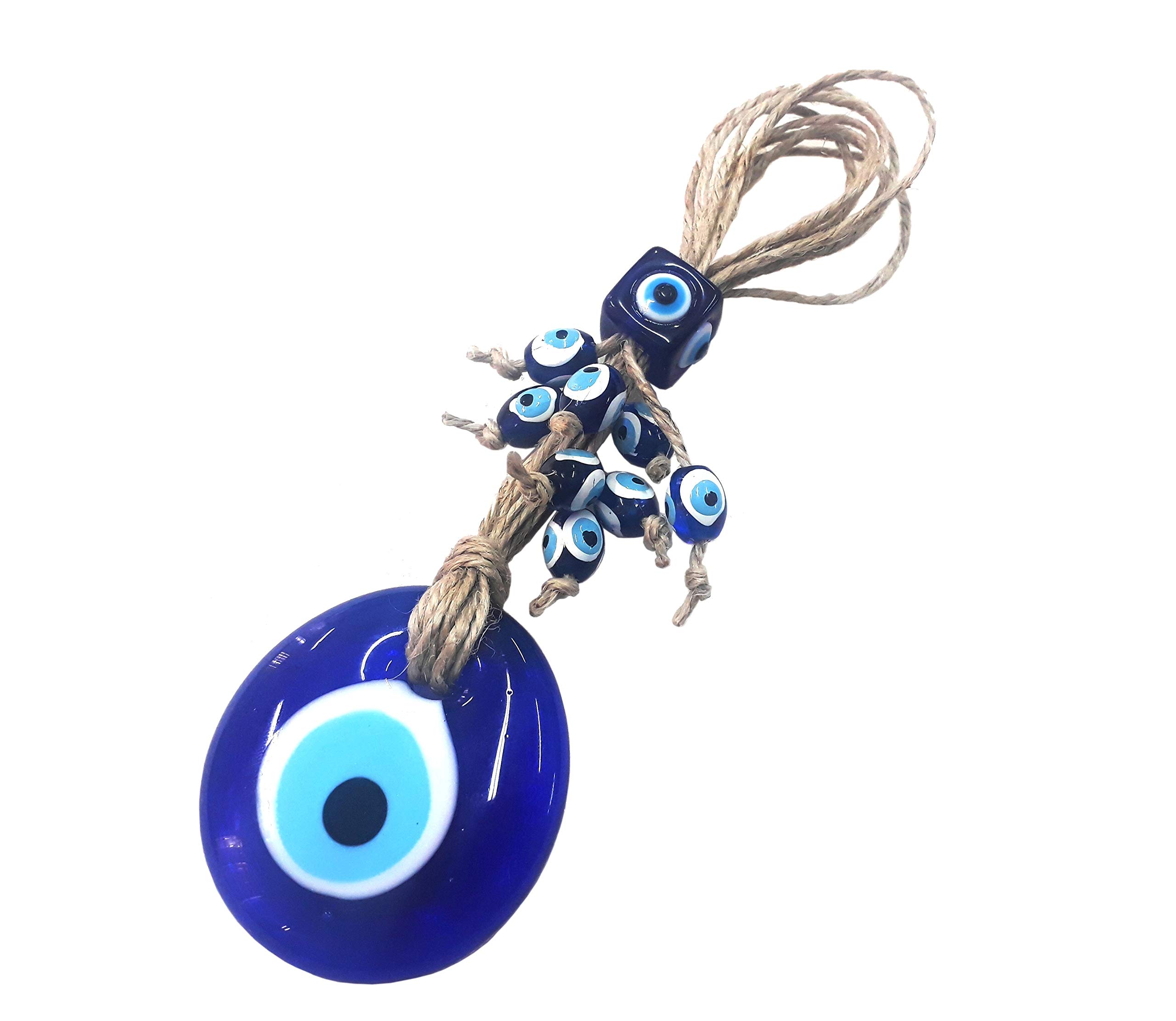 Perlin Nazar Boncuk Boncugu Turkish Blue Evil Eye Wall Hanging 18 cm Ornament Amulet Decoration Home Decor Protection Blessing Gift Glass Beads Pendant for Car Home and Office