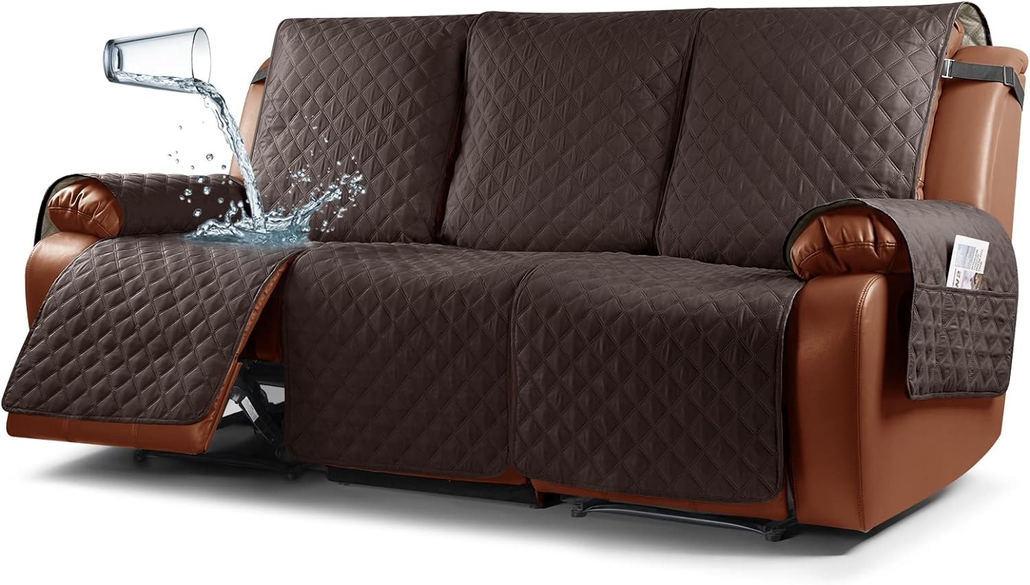 Slipcovers - Ruaozz Waterproof Recliner Sofa Covers, Couch Covers for Reclining Couches 1-Piece Reclining Couch Cover Washable Furniture Protector with Elastic Straps Pocket for Kids Pets (Chocolate, 3 Seater)