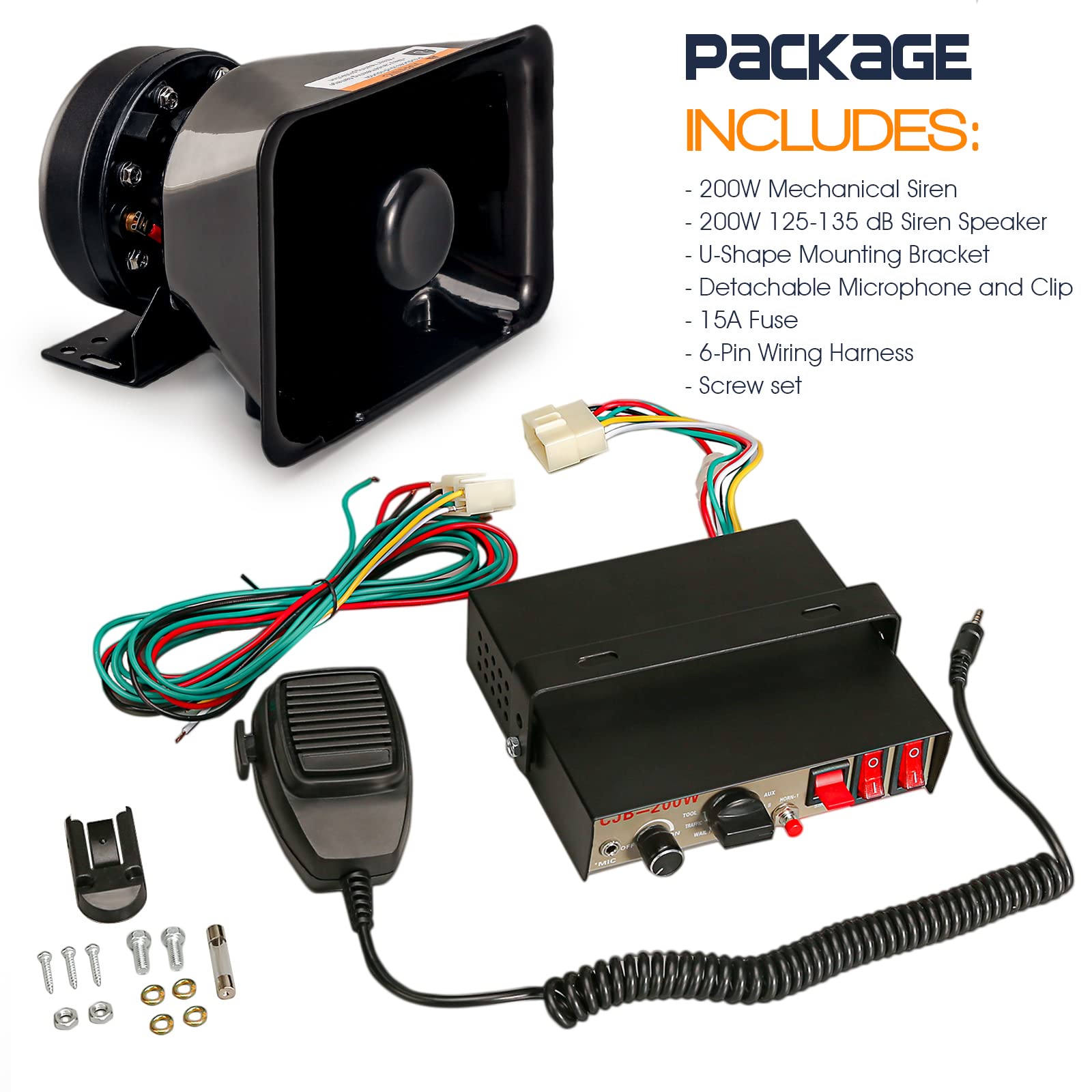 BooYu 12V 100W 9 Tones Police Warning Emergency Siren PA System [Rectangle Speaker][125-135dB][Handheld Microphone][Hands-Free][2 x 10A Switches] for Firefighter Ambulance Vehicles Truck SUV ATV UTV