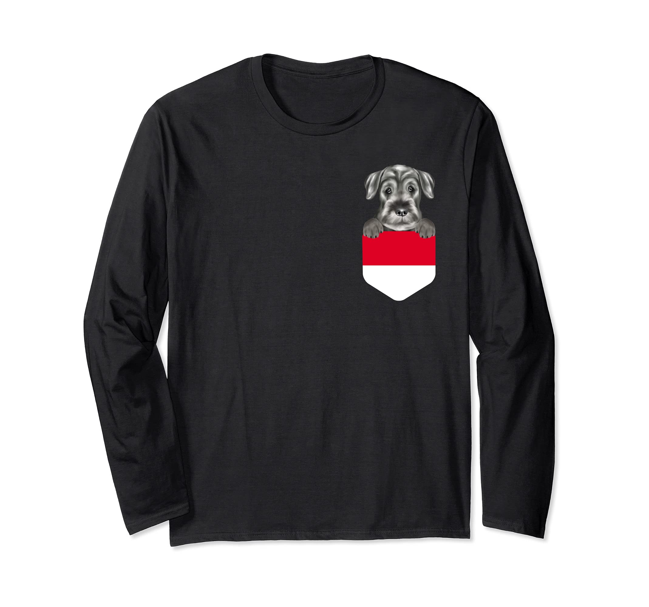 Indonesia Flag Standard Schnauzer Dog In Pocket Long Sleeve T-Shirt