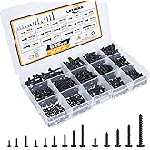 625 Pcs 14 Size Small Self Tapping Screws for Plastic and Metal, M2,M3,M4 Phillips Pan Head Small Screws,Black Carbon Steel Cross Recessed Round Head Self Tapper Screws Assortment Kit