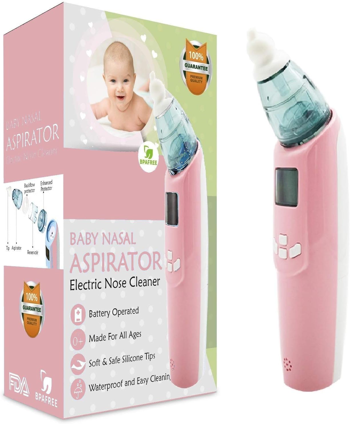 Nasal Apirator, Electric Nasal Aspirator-Baby Nasal Aspirator with Built-in Light, Music, LCD Screen, and 3 Levels of Nose Suction, Safe Electric Battery Operated Nose Cleaner by EvoBaby