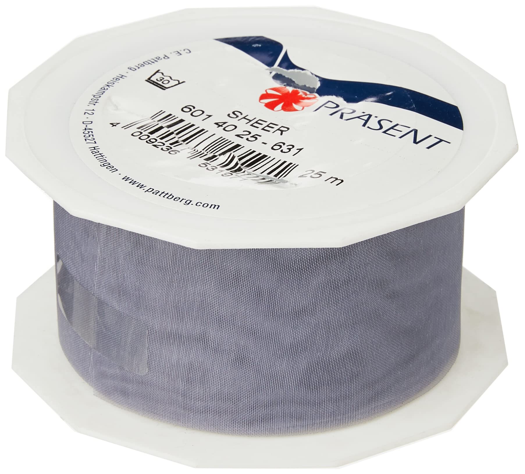 PRÄSENT Organza Ribbon, Polyester, Sterling Silver, 40mm-25m